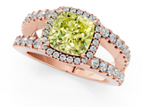 Rose gold Fancy Yellow Cushion  Cut Halo Split Shank Diamond Ring with Four-Prong Setting_46