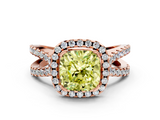 Rose gold Fancy Yellow Cushion  Cut Halo Split Shank Pave Set Ring_62
