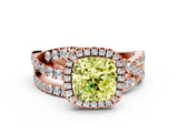 Rose gold Fancy Yellow Cushion  Cut Halo Split Shank Prong Setting Ring_61