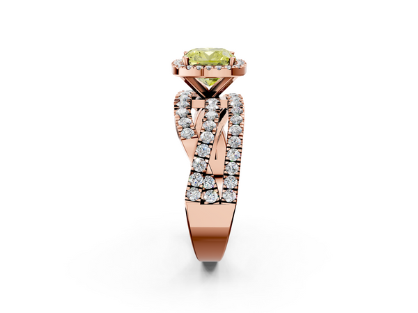 Rose gold Fancy Yellow Cushion  Cut Halo Split Shank Prong Setting Ring