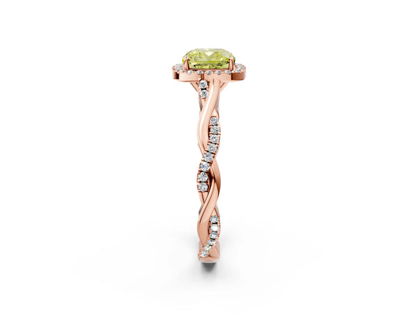 Rose Gold Cushion Cut Interwoven Twist Halo Engagement Ring Setting for Fancy Yellow Center