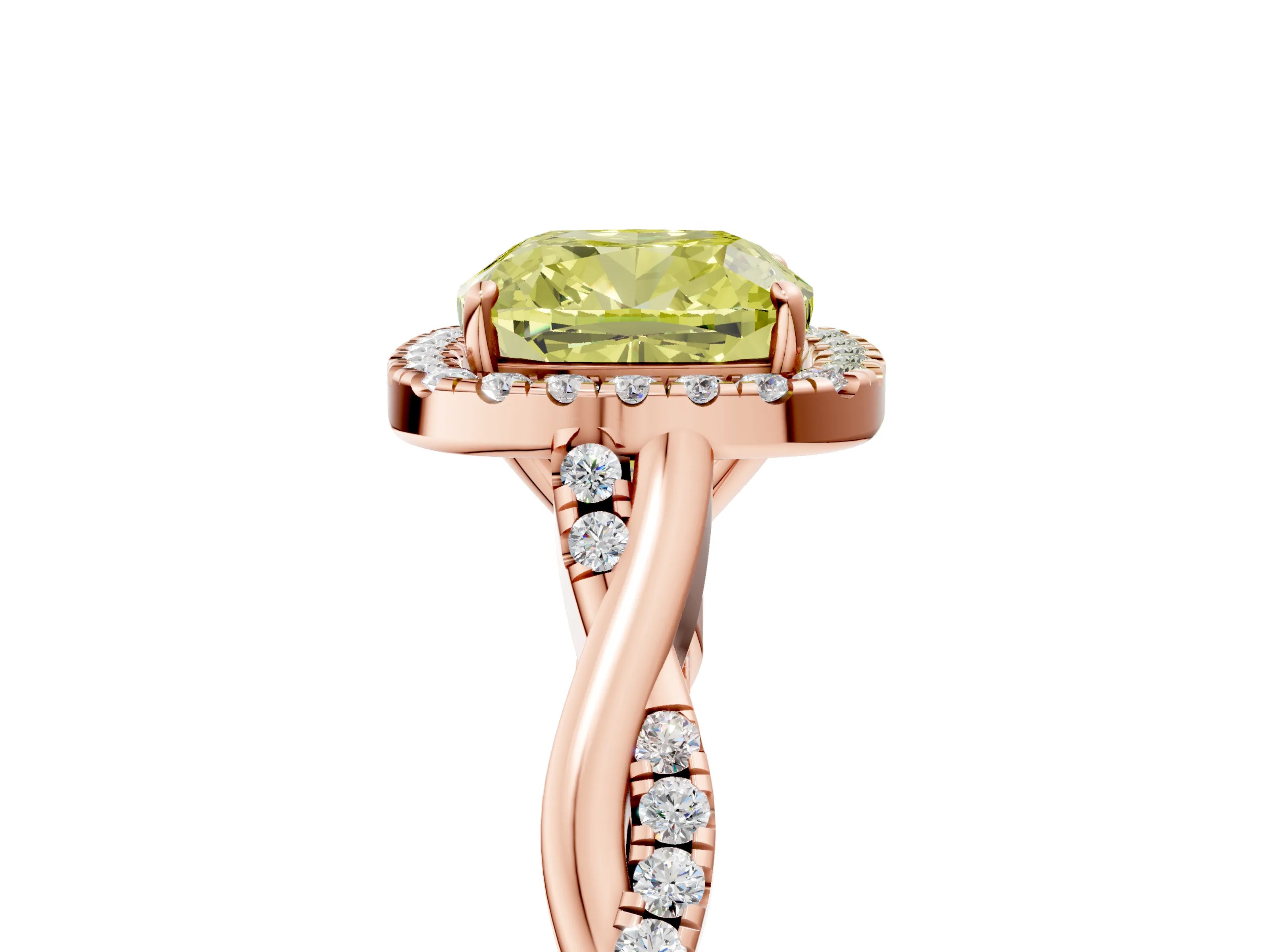 Rose gold Fancy Yellow Cushion Cut Halo Twist Band with Four-Prong Setting_5