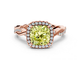 Rose gold Fancy Yellow Cushion  Cut Halo Twisted Band Four-Prong Ring_19