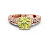 Rose gold Fancy Yellow Cushion  Cut Milgrain Channel Set Engagement Ring with Solitaire Prong Setting_75