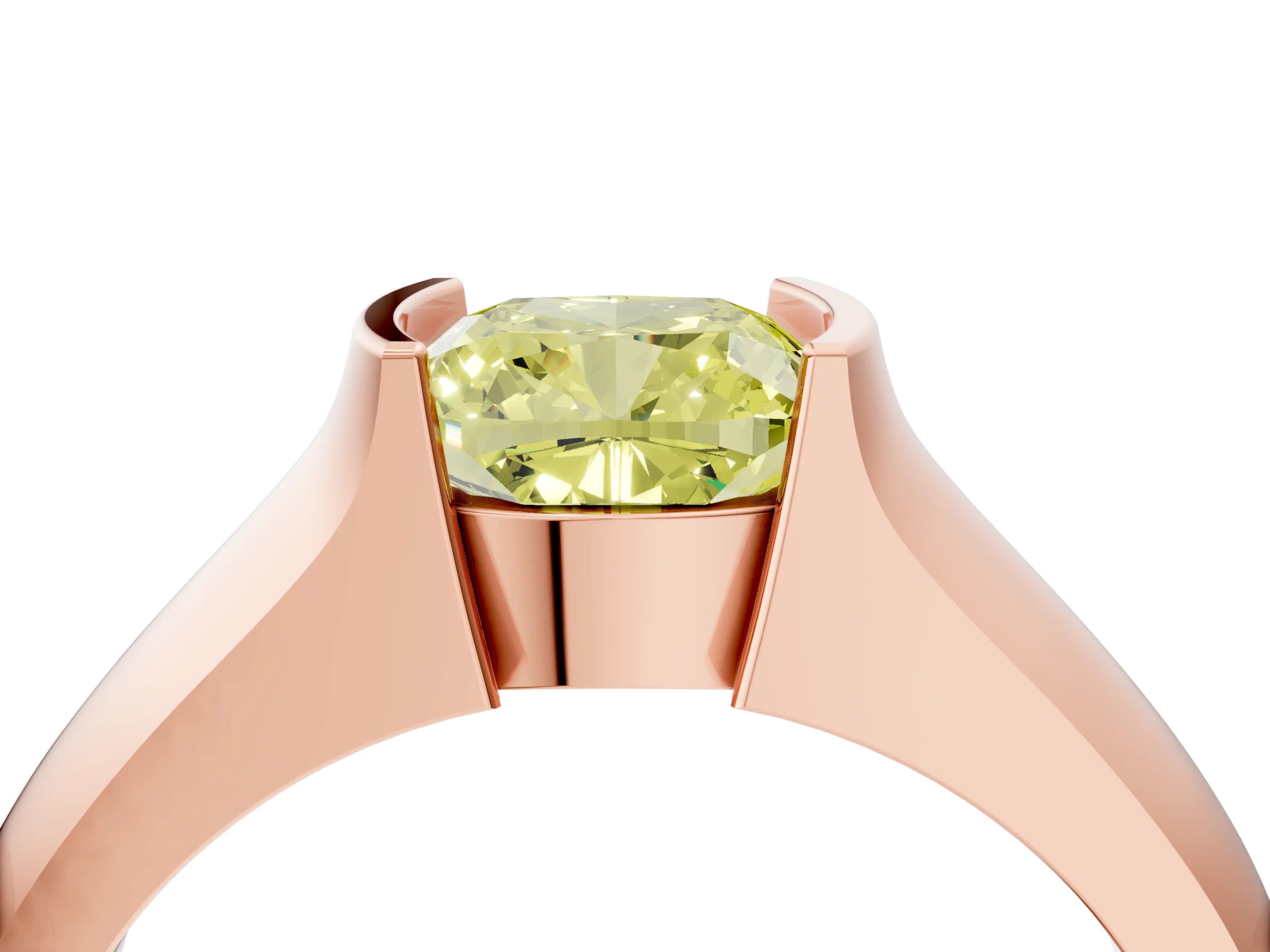 Rose gold Fancy Yellow Cushion Cut Solitaire Bezel Set Diamond Ring with Wide Band_4