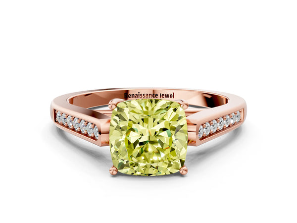 Rose Gold Cushion Cut Cathedral Solitaire Engagement Ring Setting for Fancy Yellow Center