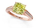 Rose gold Fancy Yellow Cushion Cut Solitaire Cathedral Diamond Engagement Ring with Channel-Set Band and Four-Prong Setting_4