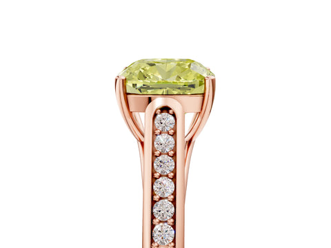 Rose gold Fancy Yellow Cushion Cut Solitaire Cathedral Diamond Engagement Ring with Channel-Set Band and Four-Prong Setting_8