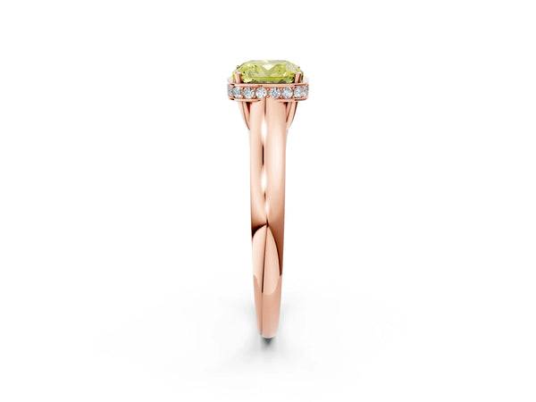Rose gold Fancy Yellow Cushion Cut Solitaire Diamond Engagement Ring with Four-Prong Setting and Tapered Band