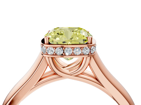 Rose gold Fancy Yellow Cushion Cut Solitaire Diamond Engagement Ring with Four-Prong Setting and Tapered Band_4
