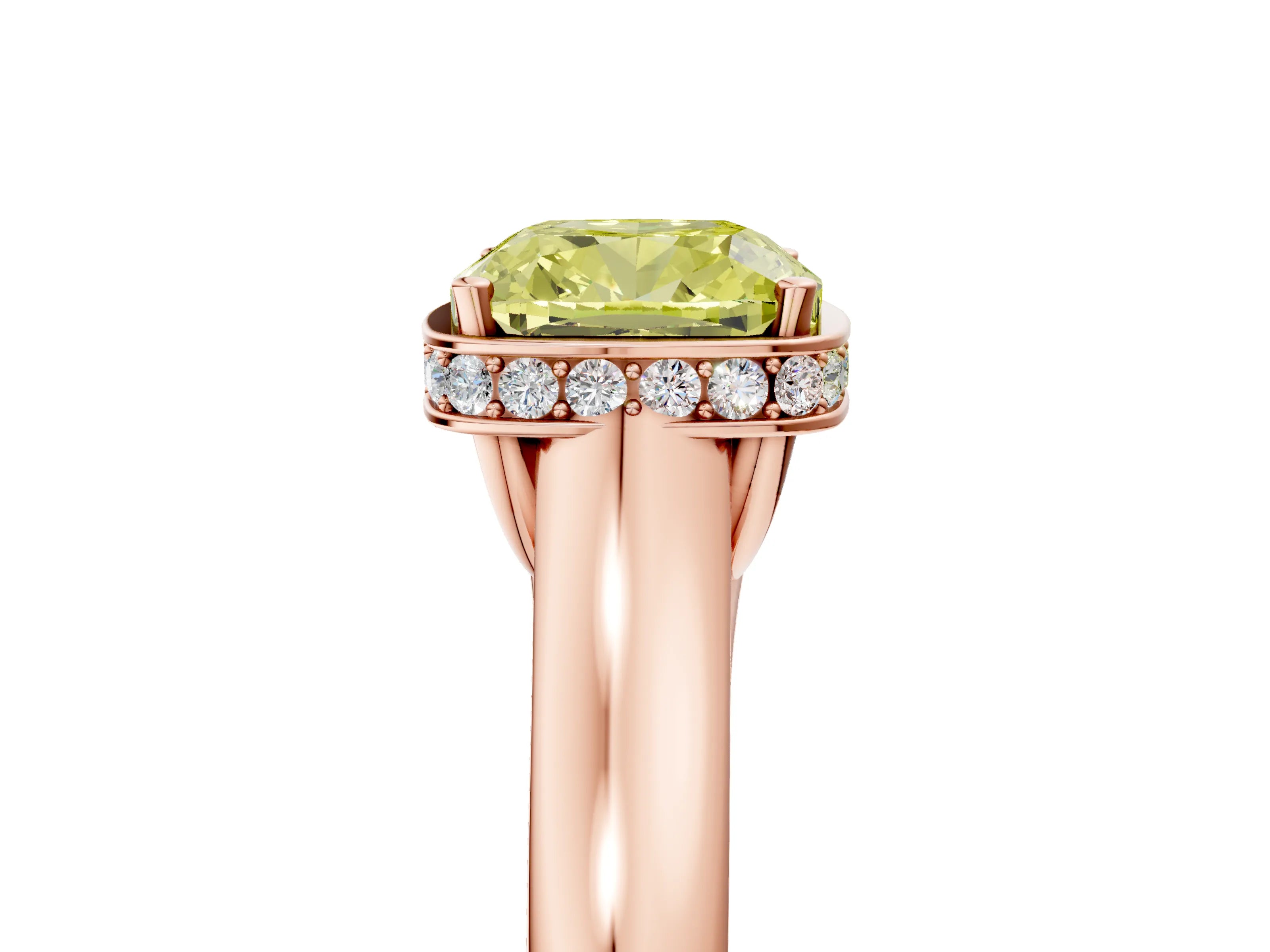 Rose gold Fancy Yellow Cushion Cut Solitaire Diamond Engagement Ring with Four-Prong Setting and Tapered Band_5
