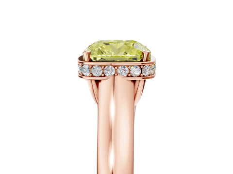 Rose gold Fancy Yellow Cushion Cut Solitaire Diamond Engagement Ring with Four-Prong Setting and Tapered Band_5