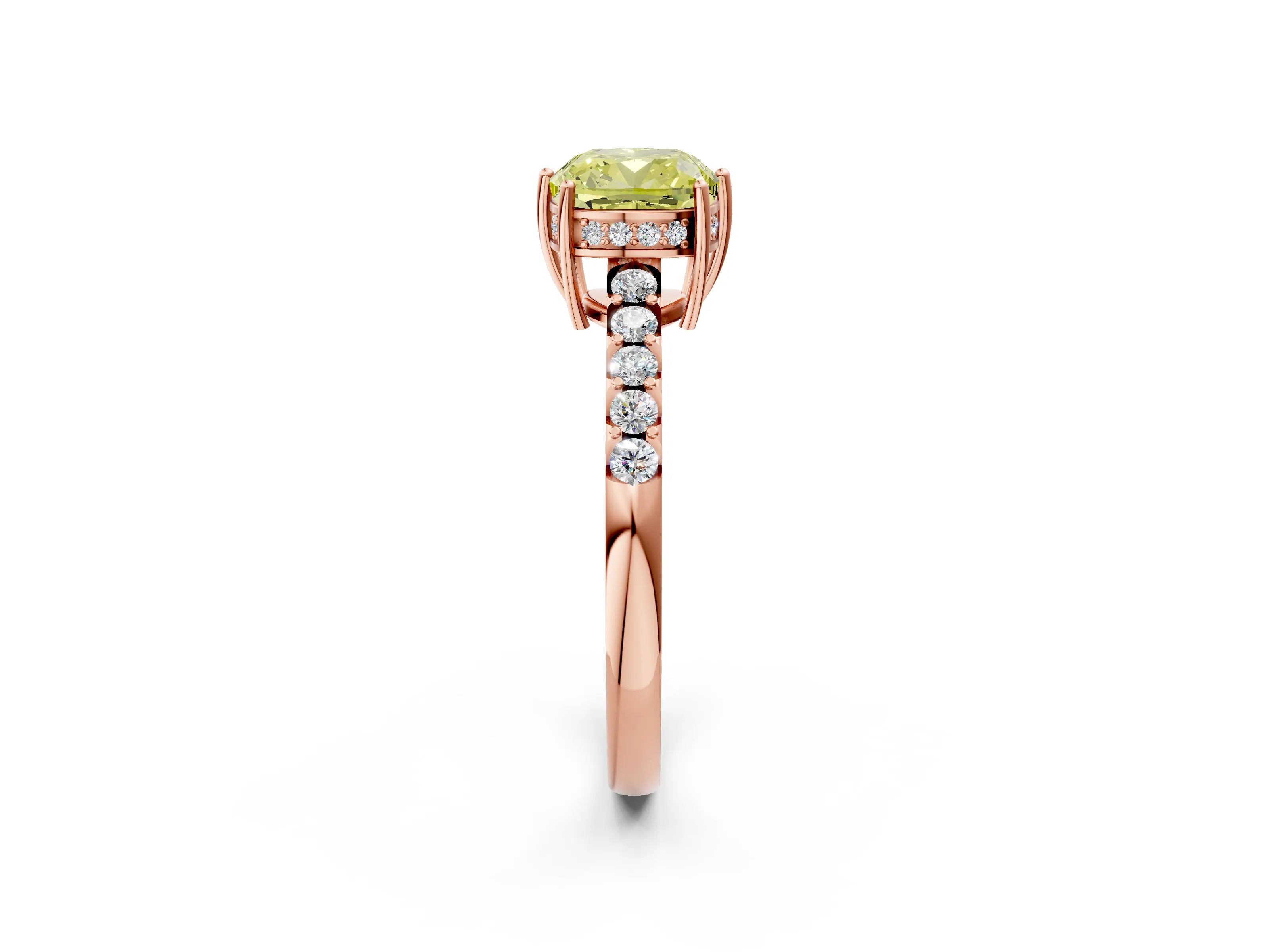 Rose gold Fancy Yellow Cushion Cut Solitaire Diamond Engagement Ring with Pavé Band and Six-Prong Setting_14