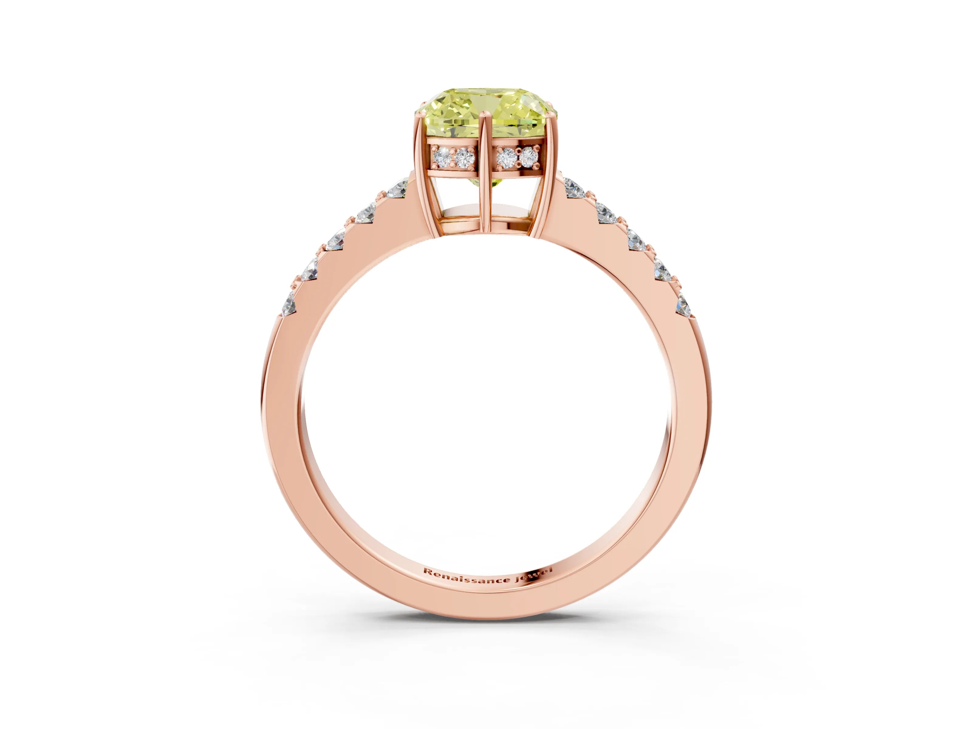 Rose gold Fancy Yellow Cushion Cut Solitaire Diamond Engagement Ring with Pavé Band and Six-Prong Setting_15