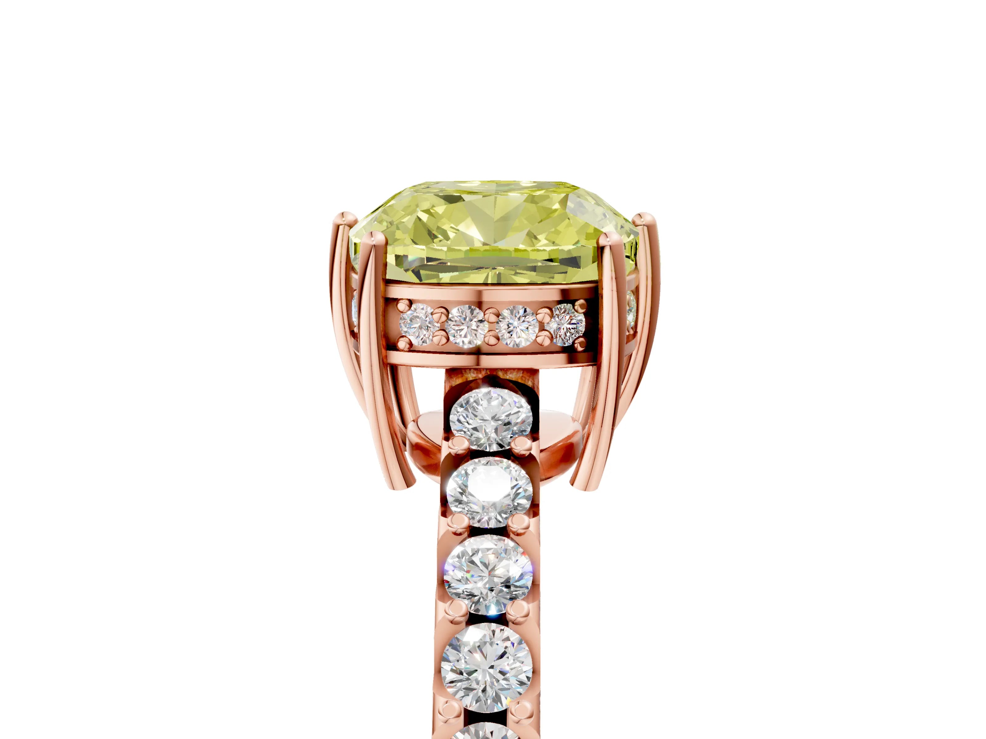 Rose gold Fancy Yellow Cushion Cut Solitaire Diamond Engagement Ring with Pavé Band and Six-Prong Setting_17