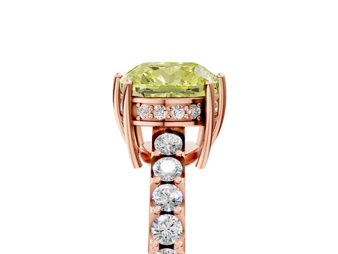 Rose gold Fancy Yellow Cushion Cut Solitaire Diamond Engagement Ring with Pavé Band and Six-Prong Setting_17