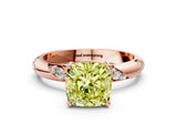 Rose gold Fancy Yellow Cushion Cut Solitaire Diamond Engagement Ring with Twisted Pave Band and Four-Prong Setting_15