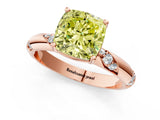 Rose gold Fancy Yellow Cushion Cut Solitaire Diamond Engagement Ring with Twisted Pave Band and Four-Prong Setting_16