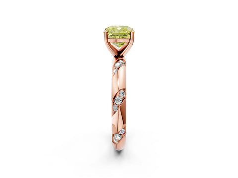 Rose gold Fancy Yellow Cushion Cut Solitaire Diamond Engagement Ring with Twisted Pave Band and Four-Prong Setting_17