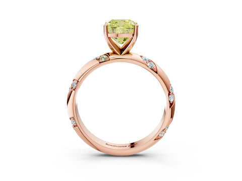 Rose gold Fancy Yellow Cushion Cut Solitaire Diamond Engagement Ring with Twisted Pave Band and Four-Prong Setting_18