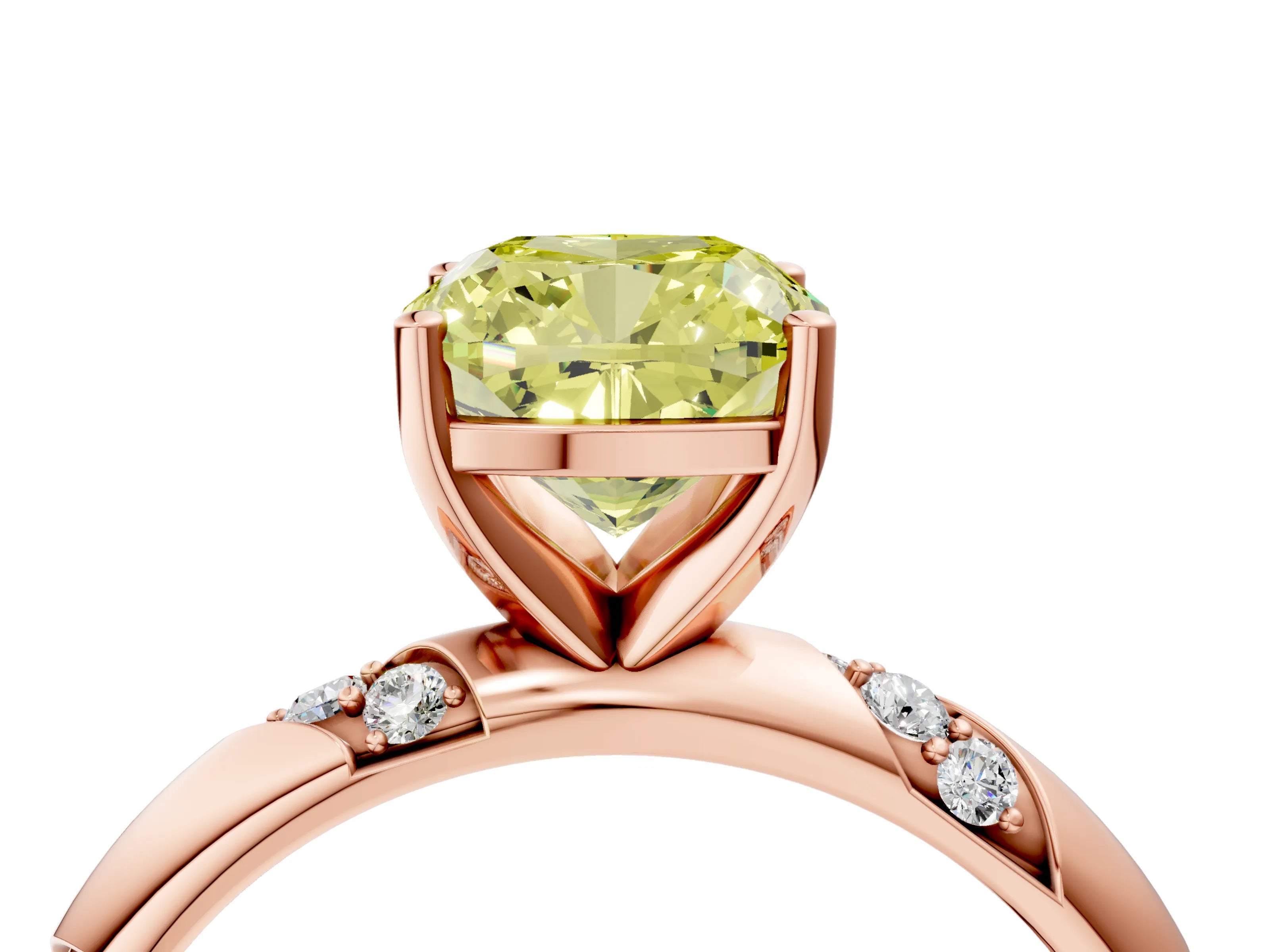Rose gold Fancy Yellow Cushion Cut Solitaire Diamond Engagement Ring with Twisted Pave Band and Four-Prong Setting_19
