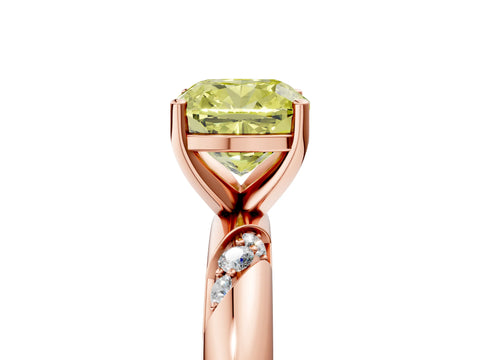 Rose gold Fancy Yellow Cushion Cut Solitaire Diamond Engagement Ring with Twisted Pave Band and Four-Prong Setting_20