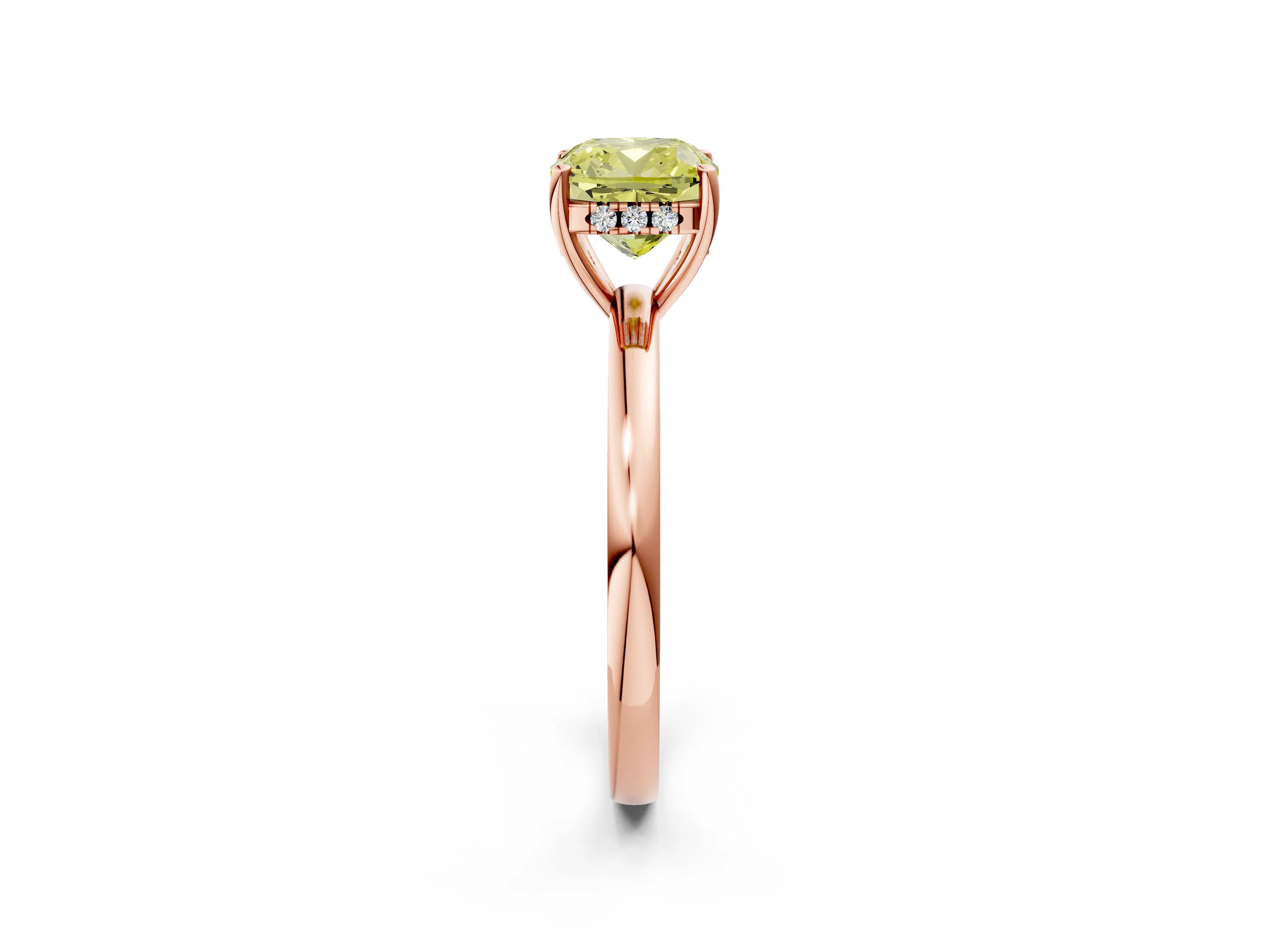 Rose gold Fancy Yellow Cushion Cut Solitaire Diamond Ring with Prong Setting and Plain Band_2