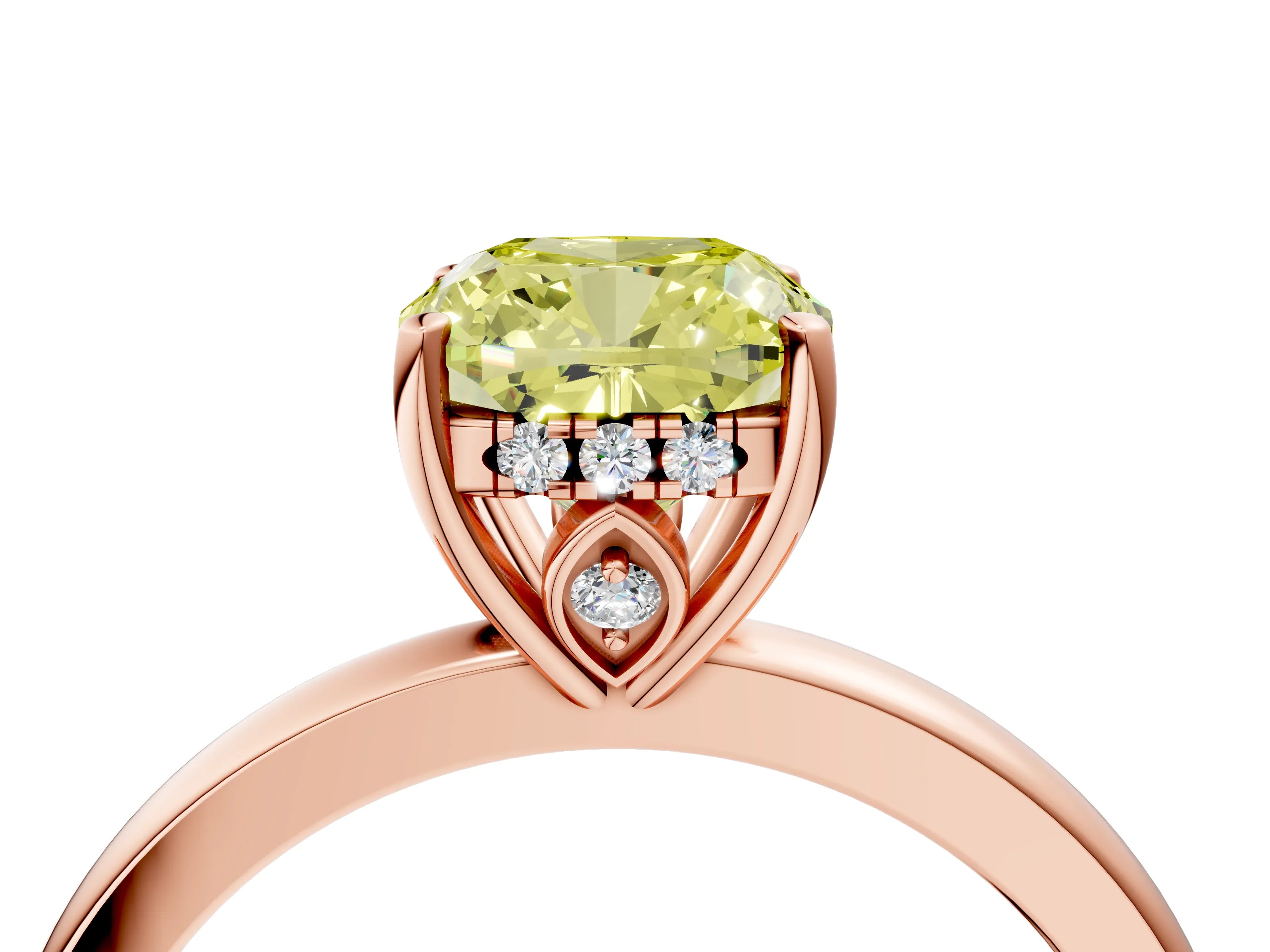 Rose gold Fancy Yellow Cushion Cut Solitaire Diamond Ring with Prong Setting and Plain Band_4