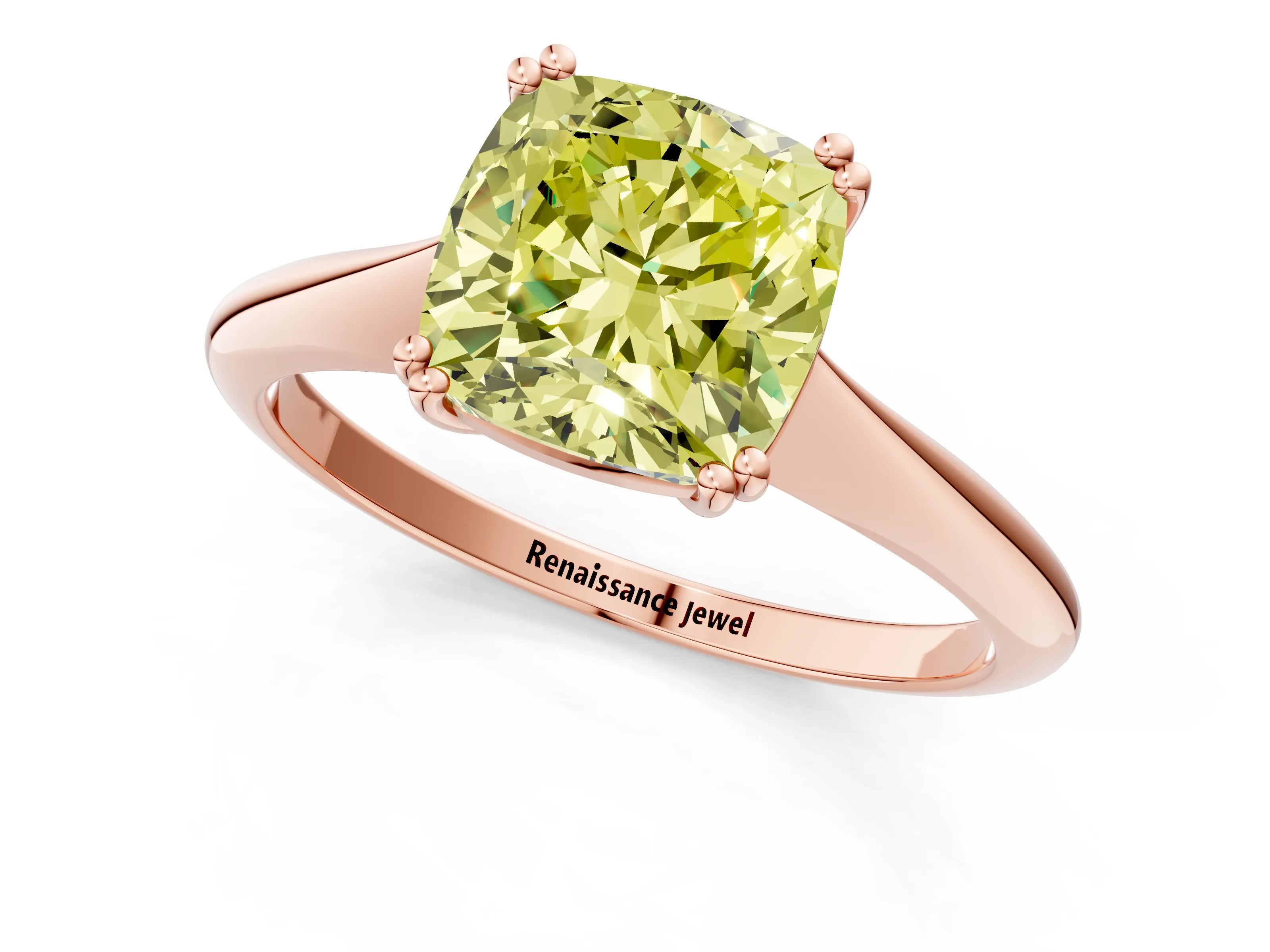 Rose gold Fancy Yellow Cushion Cut Solitaire Diamond Ring with Six-Prong Setting and Classic Band_1