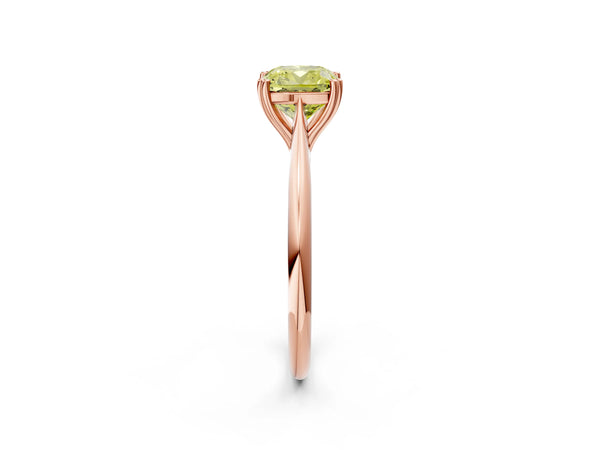 Rose gold Fancy Yellow Cushion Cut Solitaire Diamond Ring with Six-Prong Setting and Classic Band