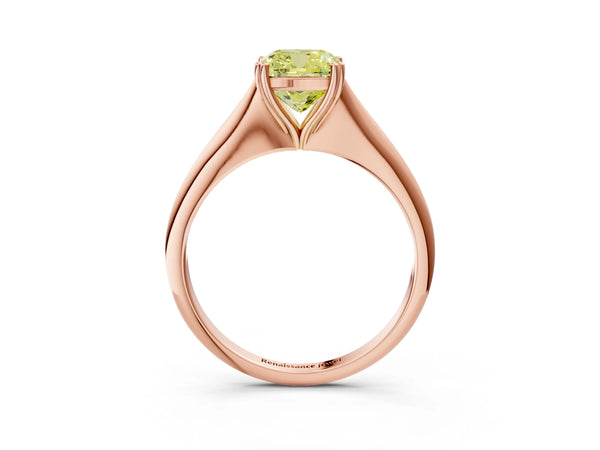 Rose gold Fancy Yellow Cushion Cut Solitaire Diamond Ring with Six-Prong Setting and Classic Band