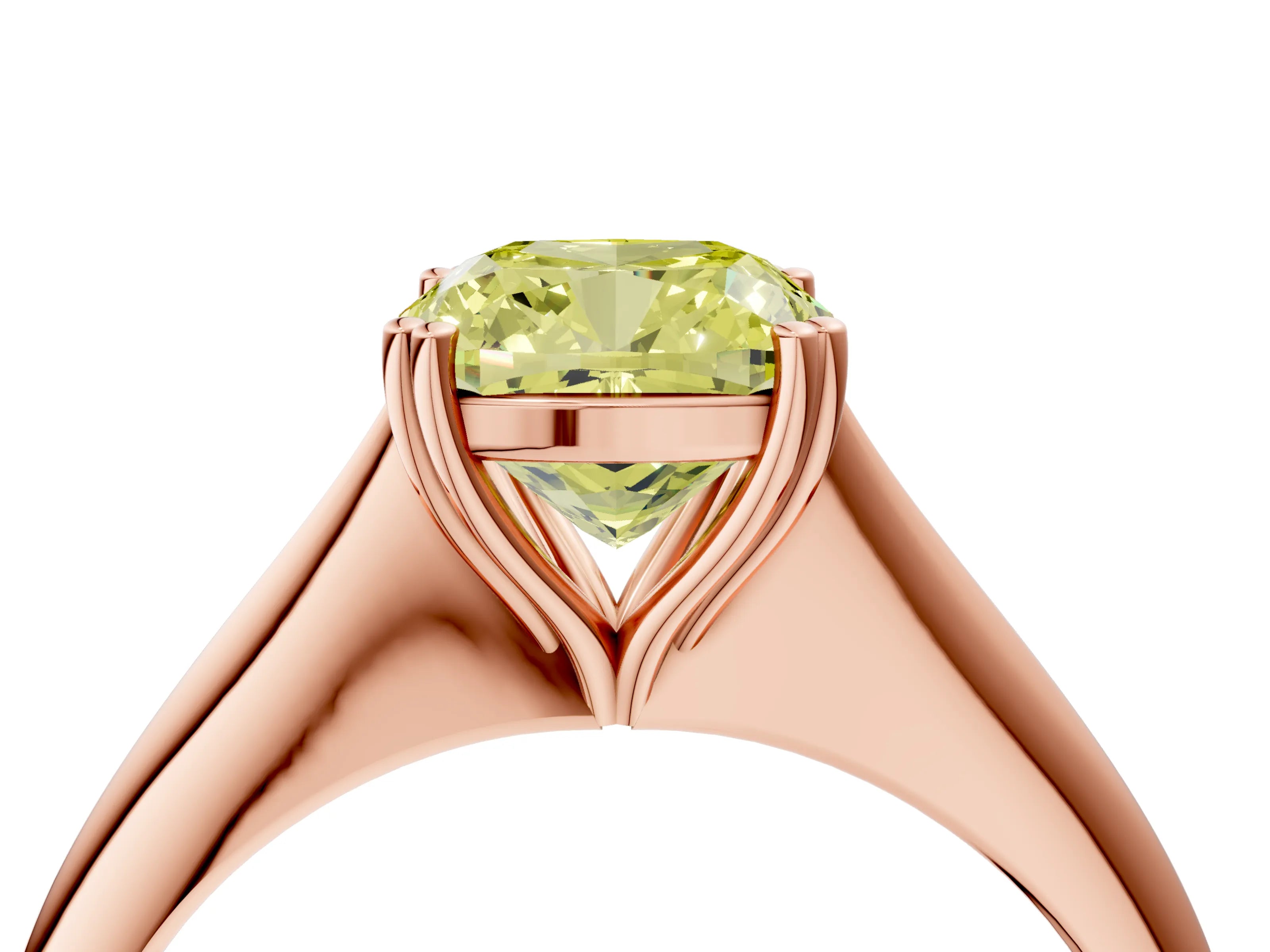 Rose gold Fancy Yellow Cushion Cut Solitaire Diamond Ring with Six-Prong Setting and Classic Band_4
