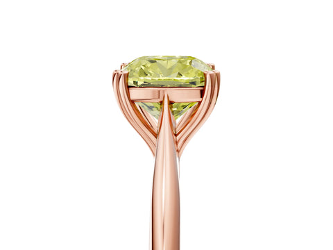 Rose gold Fancy Yellow Cushion Cut Solitaire Diamond Ring with Six-Prong Setting and Classic Band_5