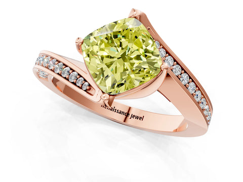 Rose gold Fancy Yellow Cushion Cut Solitaire Diamond Twist Band with Pavé Setting and Four-Prong Setting_1