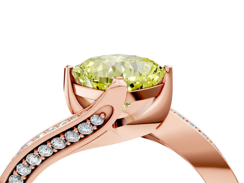 Rose gold Fancy Yellow Cushion Cut Solitaire Diamond Twist Band with Pavé Setting and Four-Prong Setting_4