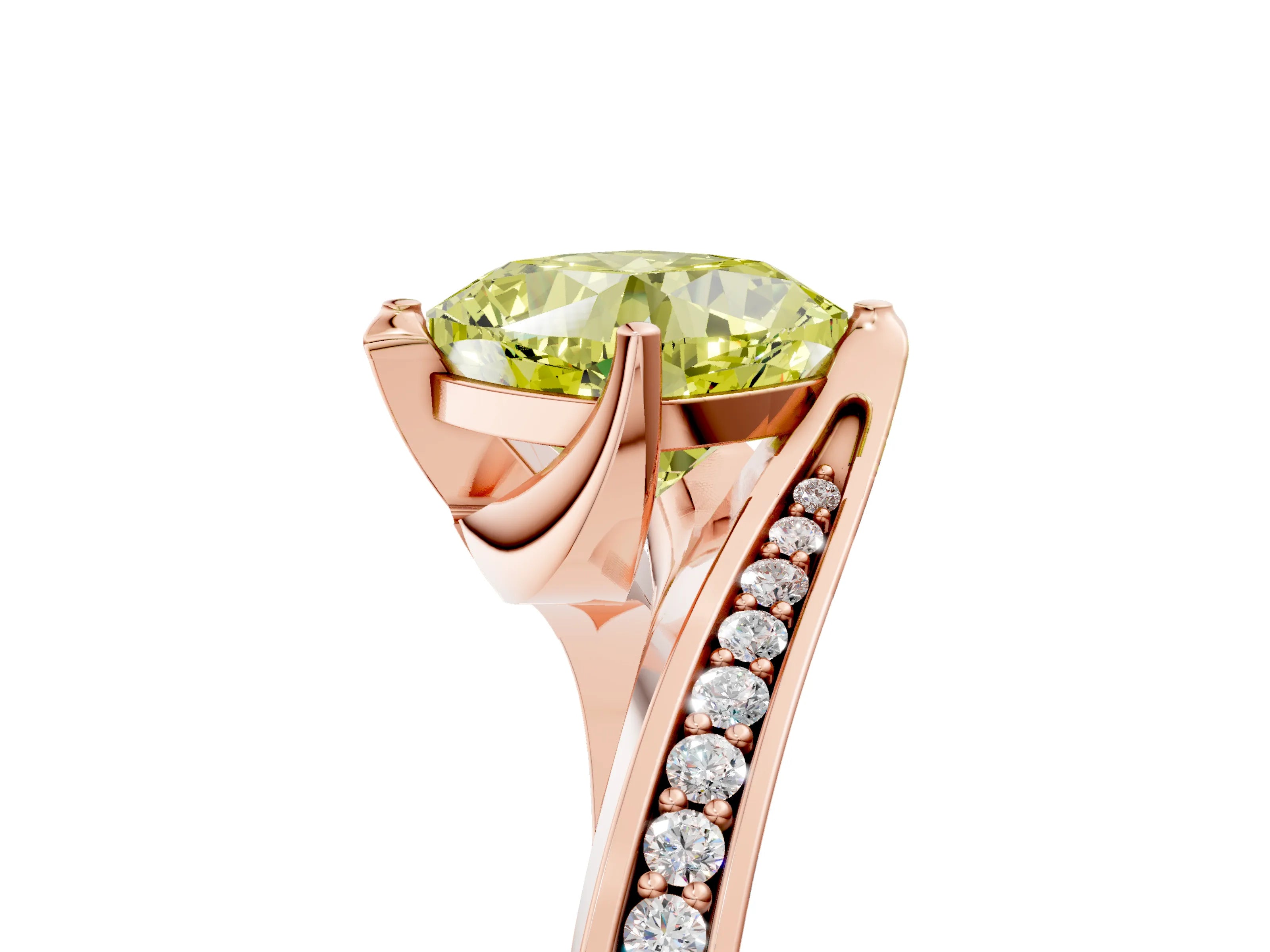 Rose gold Fancy Yellow Cushion Cut Solitaire Diamond Twist Band with Pavé Setting and Four-Prong Setting_5