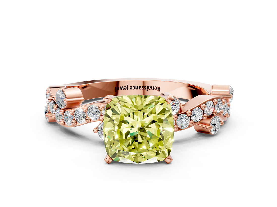 Rose gold Fancy Yellow Cushion  Cut Solitaire Diamond Twisted Band with Pave Setting_28