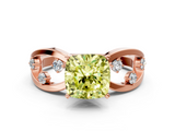 Rose gold Fancy Yellow Cushion  Cut Solitaire Diamond with Side Stones on Criss-Cross Band and Four-Prong Setting_3