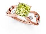 Rose gold Fancy Yellow Cushion  Cut Solitaire Diamond with Side Stones on Criss-Cross Band and Four-Prong Setting_4