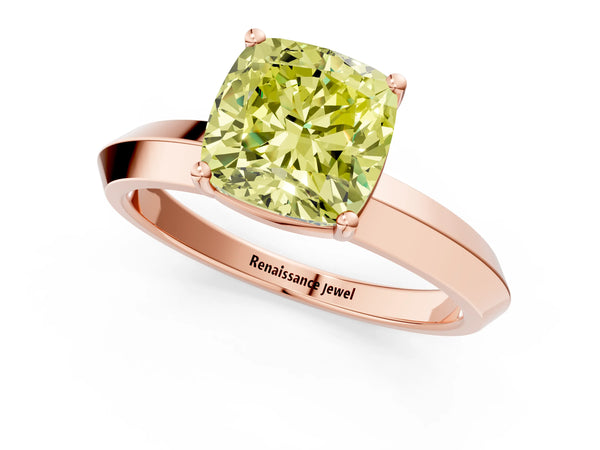 Rose gold Fancy Yellow Cushion  Cut Solitaire Engagement Ring with Flat Band and Four-Prong Setting