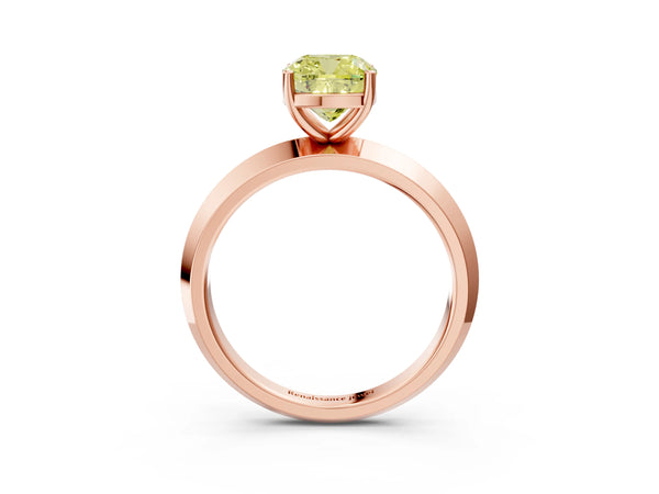 Rose gold Fancy Yellow Cushion  Cut Solitaire Engagement Ring with Flat Band and Four-Prong Setting