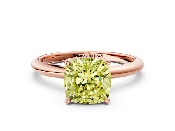 Rose gold Fancy Yellow Cushion  Cut Solitaire Engagement Ring with Four-Prong Setting and Classic Band