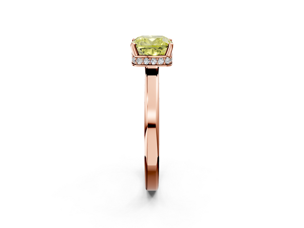 Rose gold Fancy Yellow Cushion  Cut Solitaire Engagement Ring with Four-Prong Setting on a Classic Band