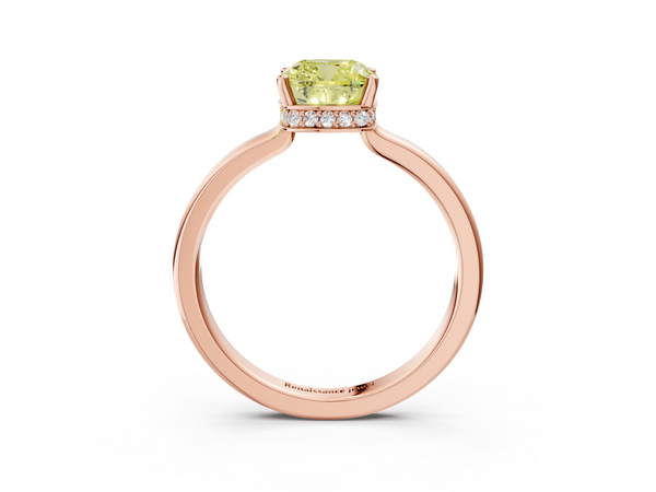 Rose gold Fancy Yellow Cushion  Cut Solitaire Engagement Ring with Four-Prong Setting on a Classic Band