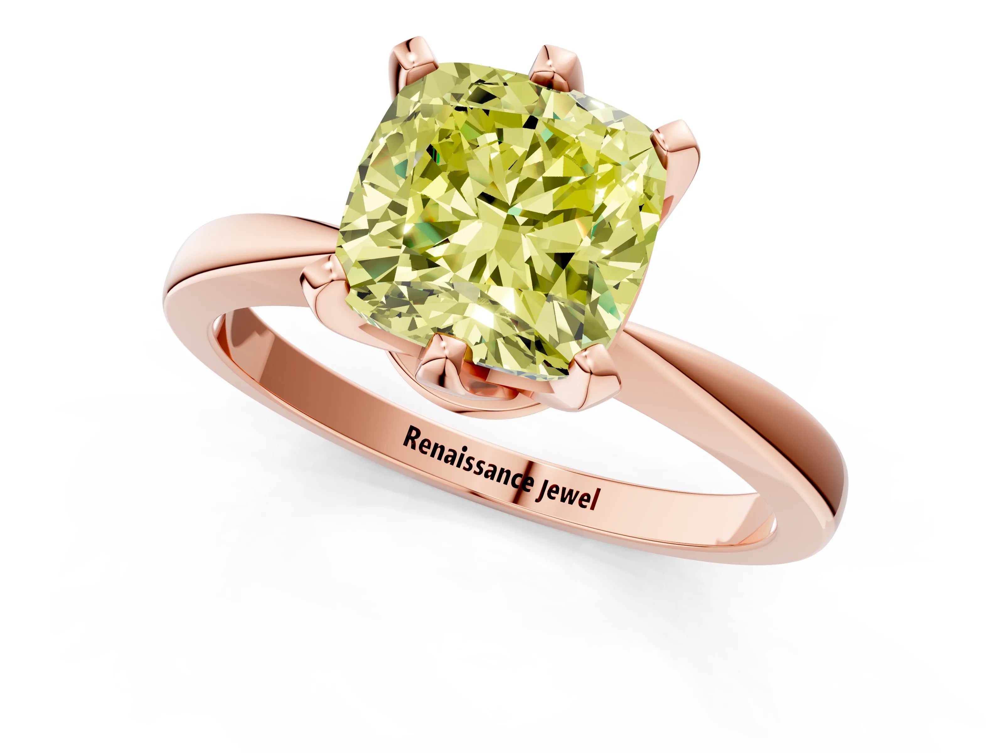 Rose gold Fancy Yellow Cushion Cut Solitaire Engagement Ring with Six-Prong Setting and Tapered Band_1