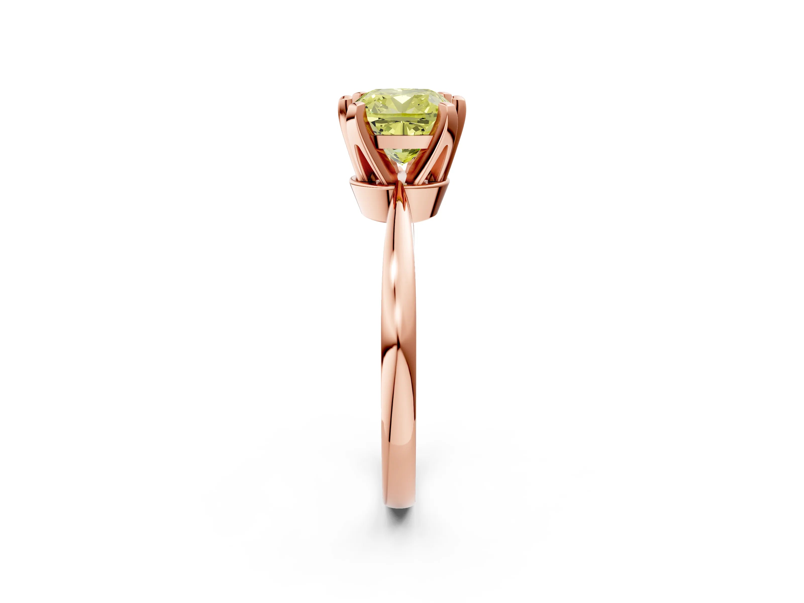 Rose gold Fancy Yellow Cushion Cut Solitaire Engagement Ring with Six-Prong Setting and Tapered Band_2