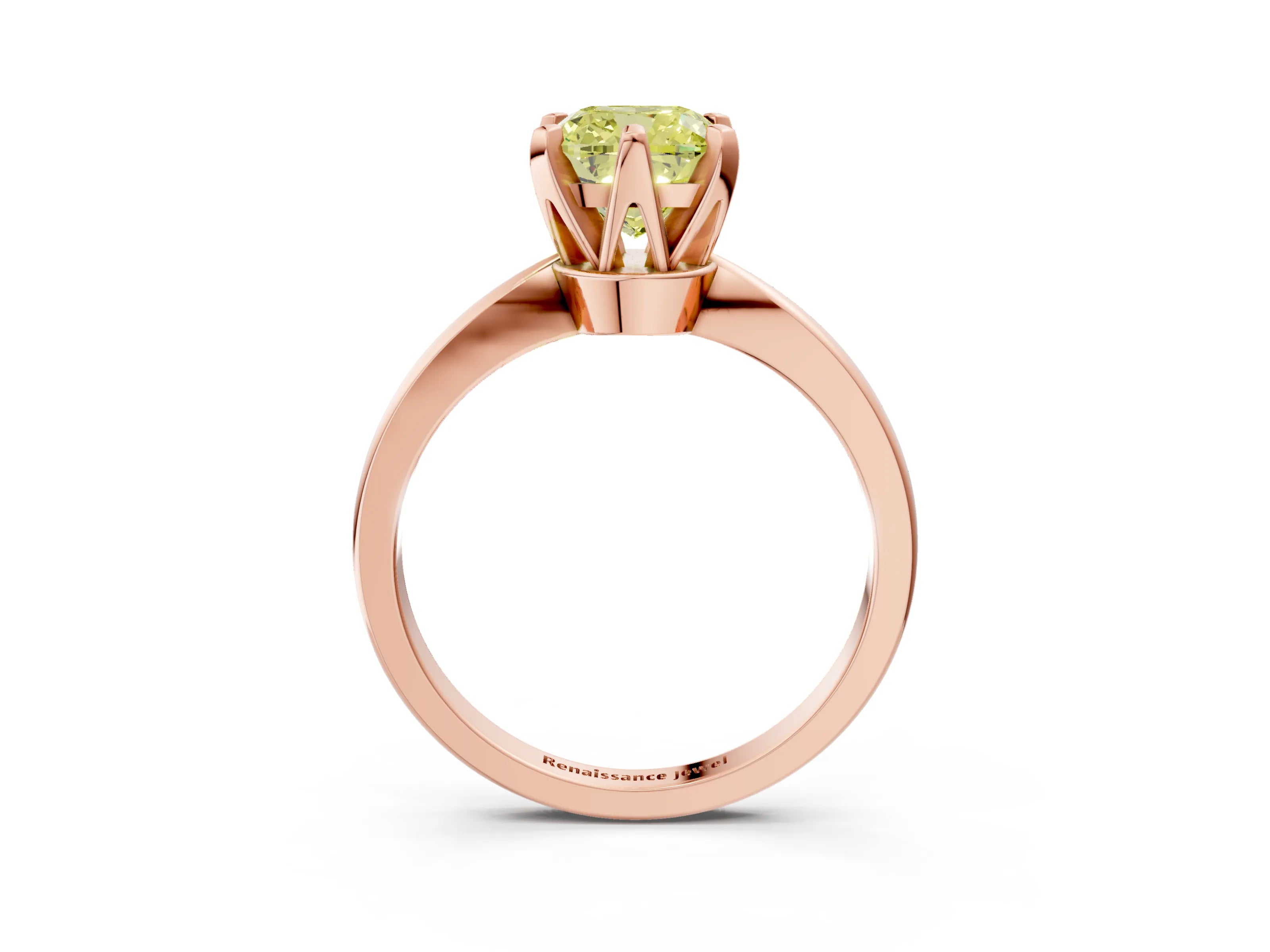 Rose gold Fancy Yellow Cushion Cut Solitaire Engagement Ring with Six-Prong Setting and Tapered Band_3