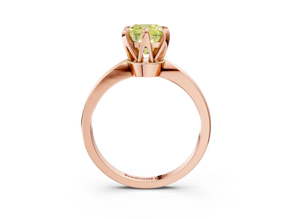 Rose gold Fancy Yellow Cushion Cut Solitaire Engagement Ring with Six-Prong Setting and Tapered Band