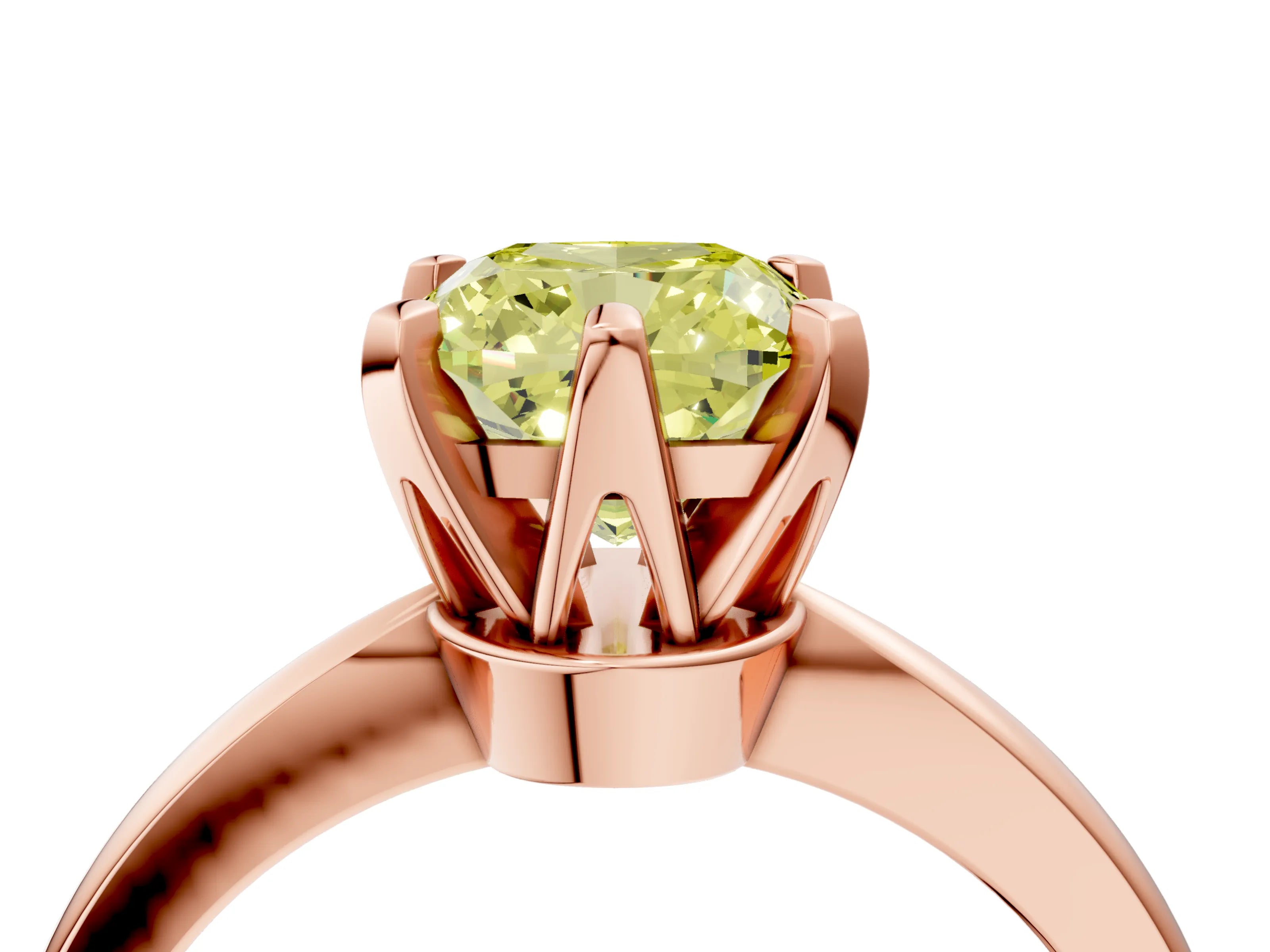 Rose gold Fancy Yellow Cushion Cut Solitaire Engagement Ring with Six-Prong Setting and Tapered Band_4