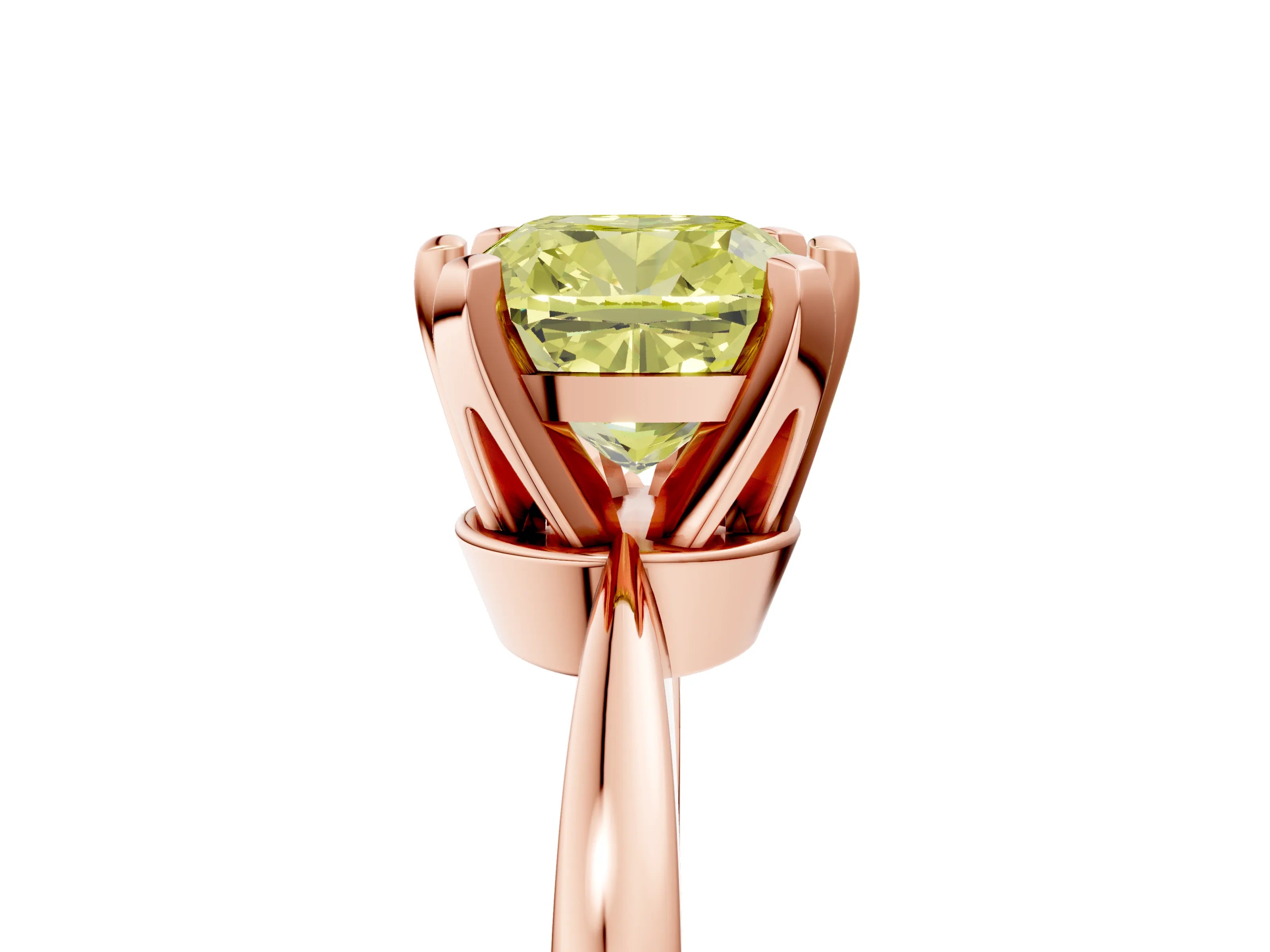 Rose gold Fancy Yellow Cushion Cut Solitaire Engagement Ring with Six-Prong Setting and Tapered Band_5
